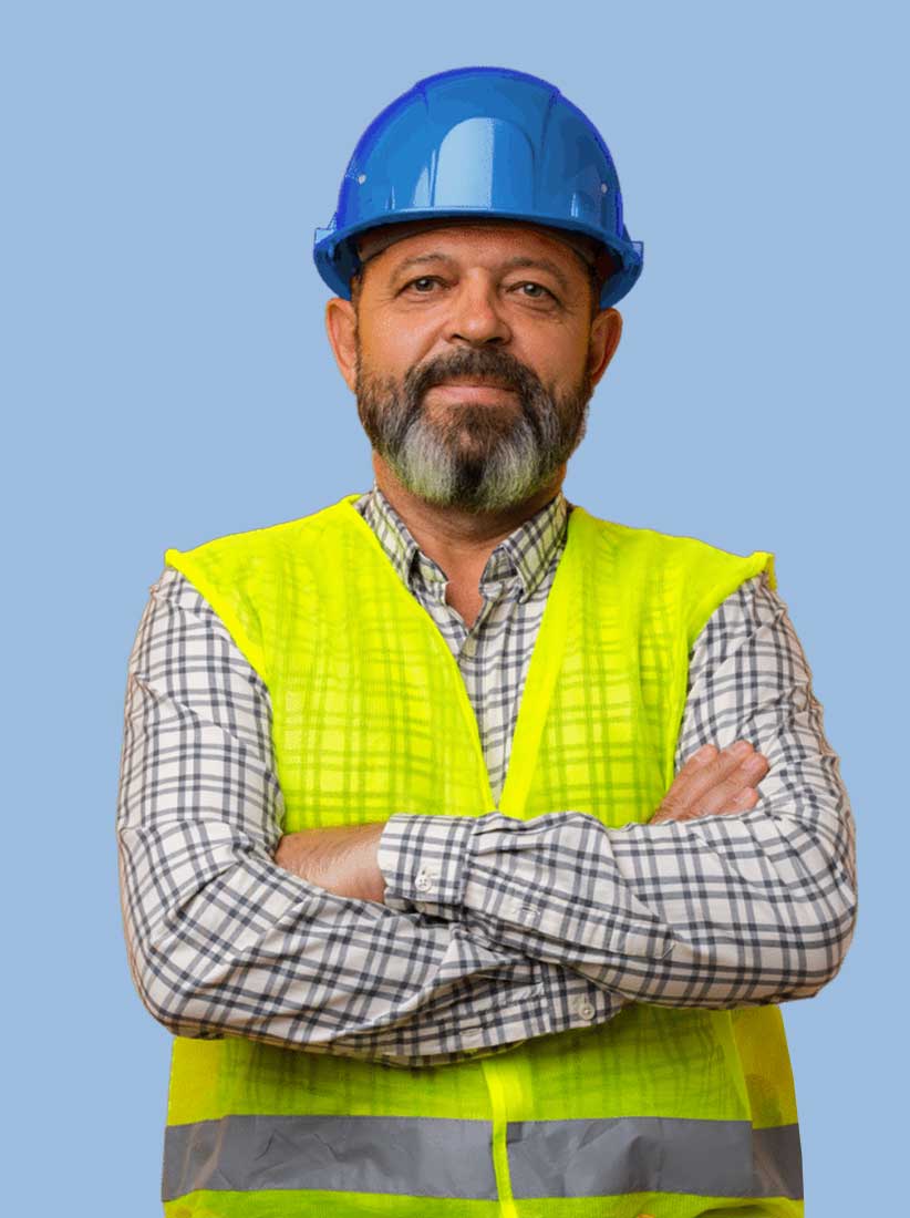 construction worker looking at the camera with his arms crossed