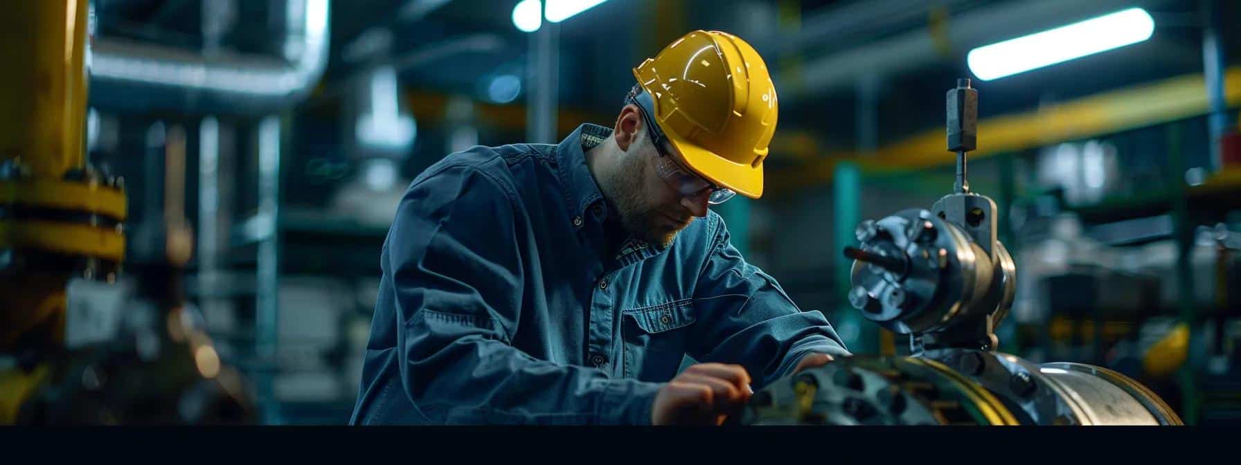 a professional engineer analyzing an open industrial pump amidst a sleek, modern workshop in columbus, ohio, illuminated by focused overhead lights, highlighting the intricate details of the repair process.